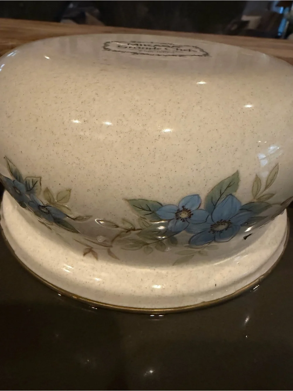 Mikasa Cream Ceramic Casserole with Blue Floral Design